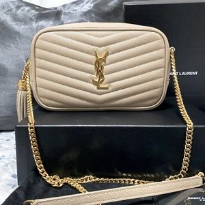 YSL Mini Lou Camera Bag in Dark Beige with Gold